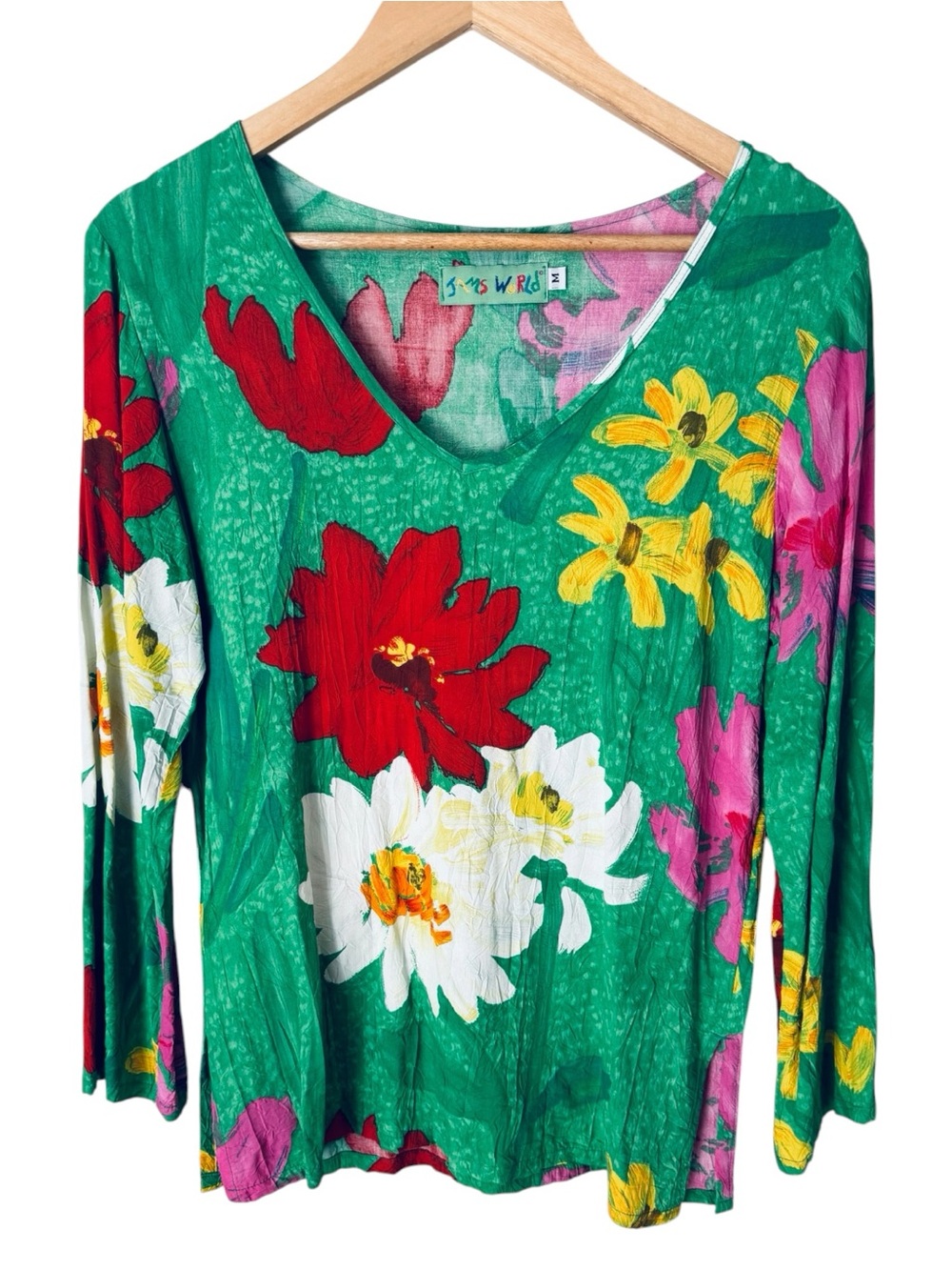 JAMS WORLD Jaisy Blouse Vintage Floral Hawaiian V-Neck Tropical Women’s Medium